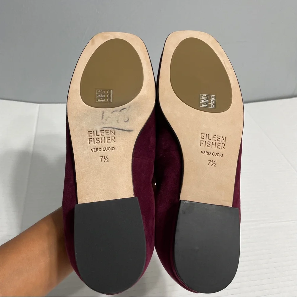 Eileen Fisher Ruby suede square toe ballet flats slip on burgundy sz 7.5 Casual